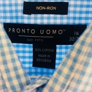 Pronto Uomo Shirts - Pronto Uomo Spread Collar Dress Shirt 16x32-33 Pronto Uomo Shirts - Pronto Uomo Spread Collar Dress Shirt 16x32-33